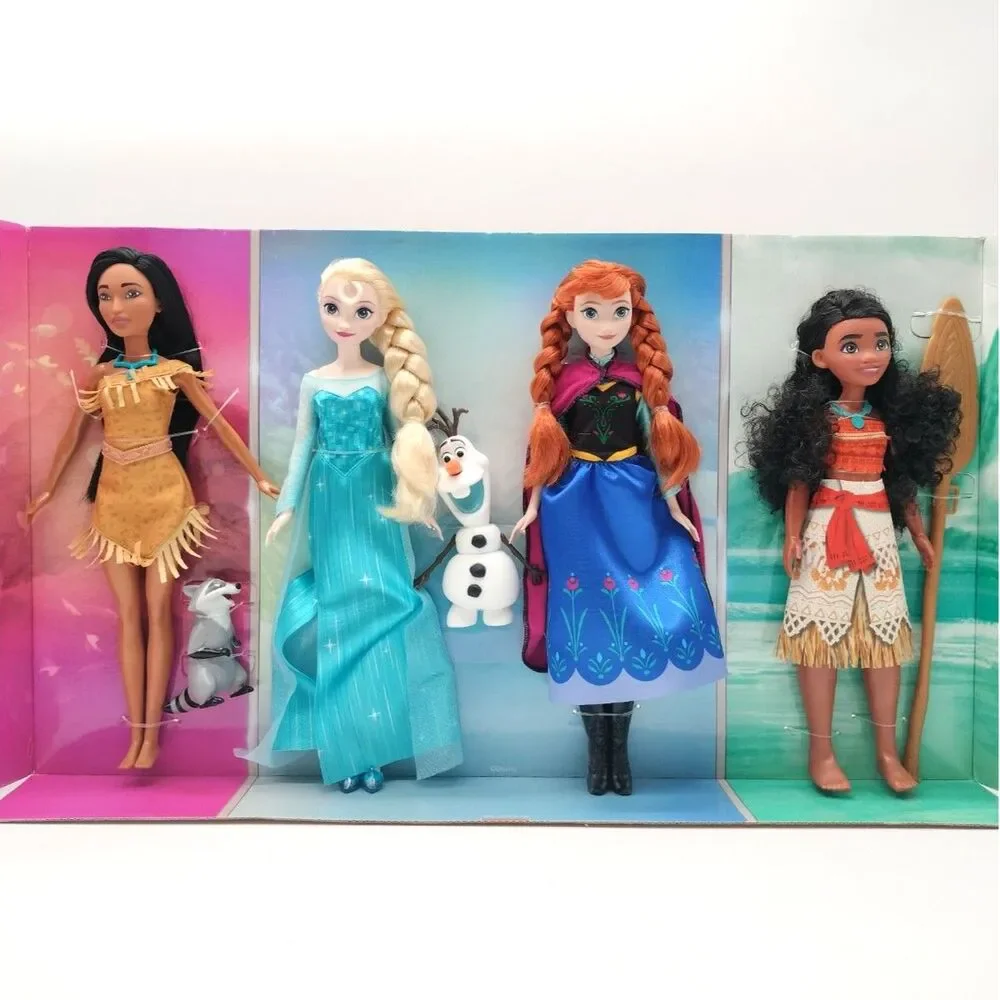 Disney 100th Anniversary 4 Doll Gift Set Pocahontas Anna Elsa Moana Meeko Olaf